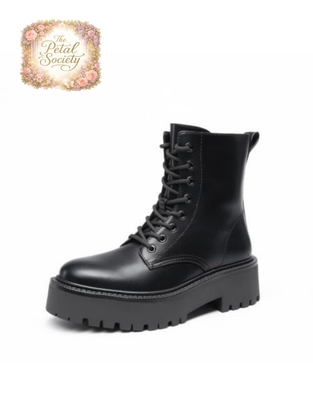 Women's Faux Leather Platform Combat Ankle Boots Lace Up Block Heel